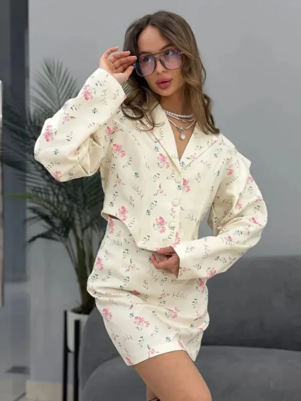 White Pink Floral Choker Neck Dress Women Elegant V-neck 3/4 Sleeves Peplum Ruffle Hem Long Dresses 2026 Lady Daily Vestidos New — image 13