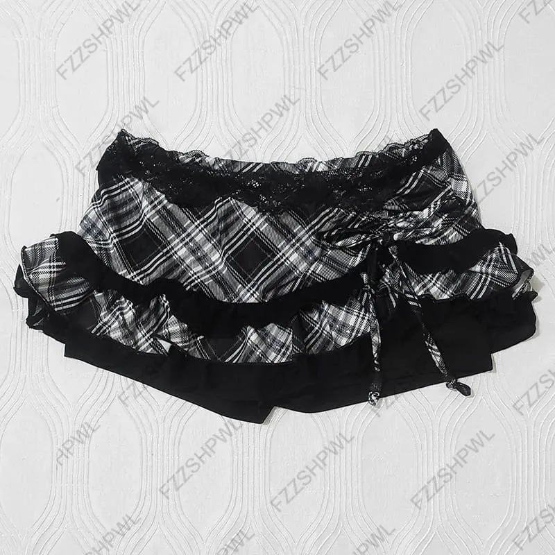 Streetwear y2k vestido de renda harajuku impressão gráfica casual hip hop saia linha única vestido gótico retro punk cintas saia moda — image 3