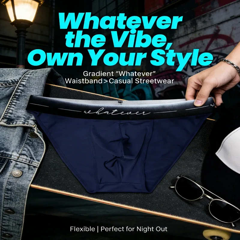 Men's Ice Silk Polyester Cheeky Briefs Ombre "Whatever" Slogan Waist Sporty Contour Fit Low-Rise Underpants Men Underwear Sexy — image 9