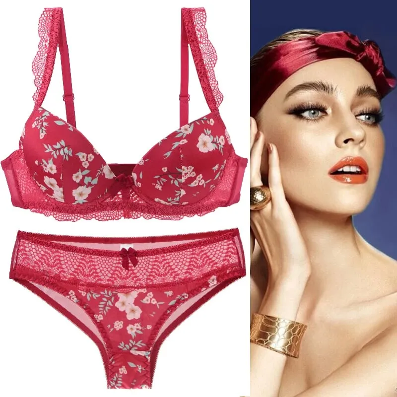 2023 Bagong Sexy Ladies Bras Set Para sa Big Boops BCDE Cup Bow Floral Underwear Black Beige Blue Red White Lace Women Lingerie — image 2