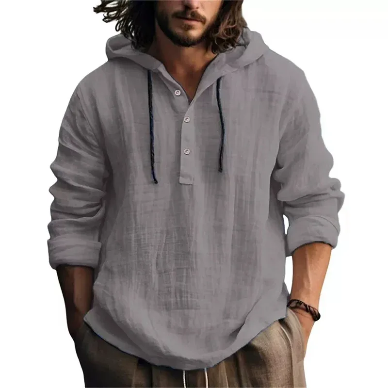 2025 Ny blus för män avslappnad blus bomull linneskjorta lösa toppar Långärmad t-shirt Vår Höst Casual herrskjortor — image 4