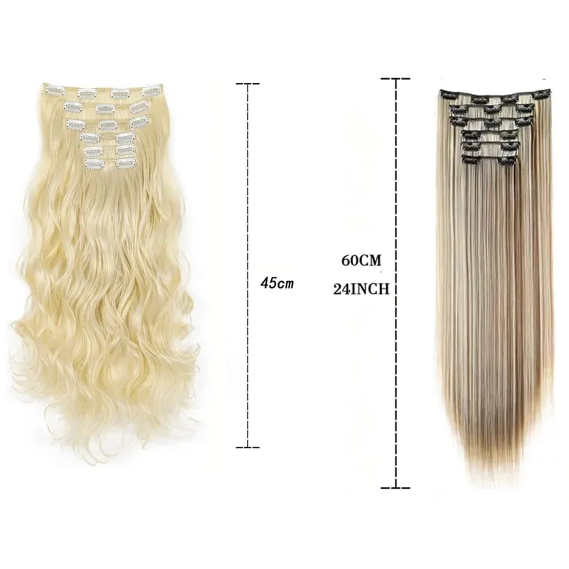 Synthetic Long Curly 16 Clips Hair Extension Heat Resistant Fiber Black Brown Hairpiece for Women Cosplay Wig Halloween Wig Part — image 3