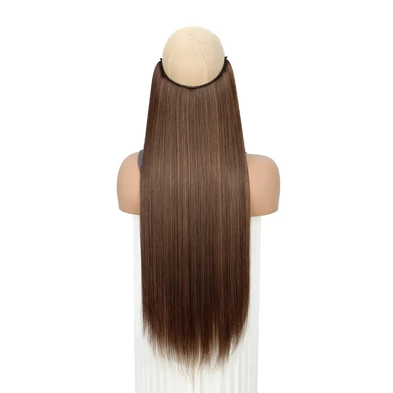 22Inch Synthetic Long Straight Fish Line Hair Extension Invisible Wire Halo Hairpiece Heat Resistant Fiber Hair for Women