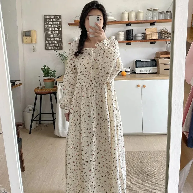 Musselina 100% algodão gaze para mulheres vestido de manga longa botão acima impressão moda casual chique oversized solto feminino vestidos mujer — image 7