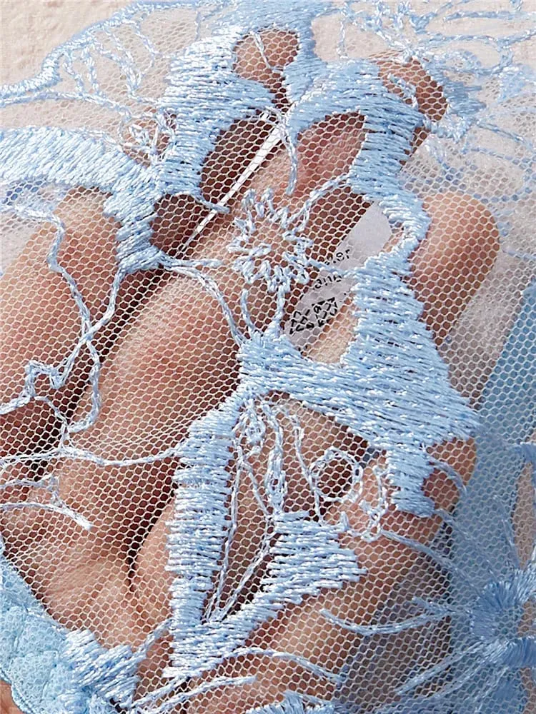 Transparent Underwear Thong New Fashion Sexy Lingerie Set Embroidery Romantic Bra Brief Set Lace See Through Blue Exotic Sets — image 5