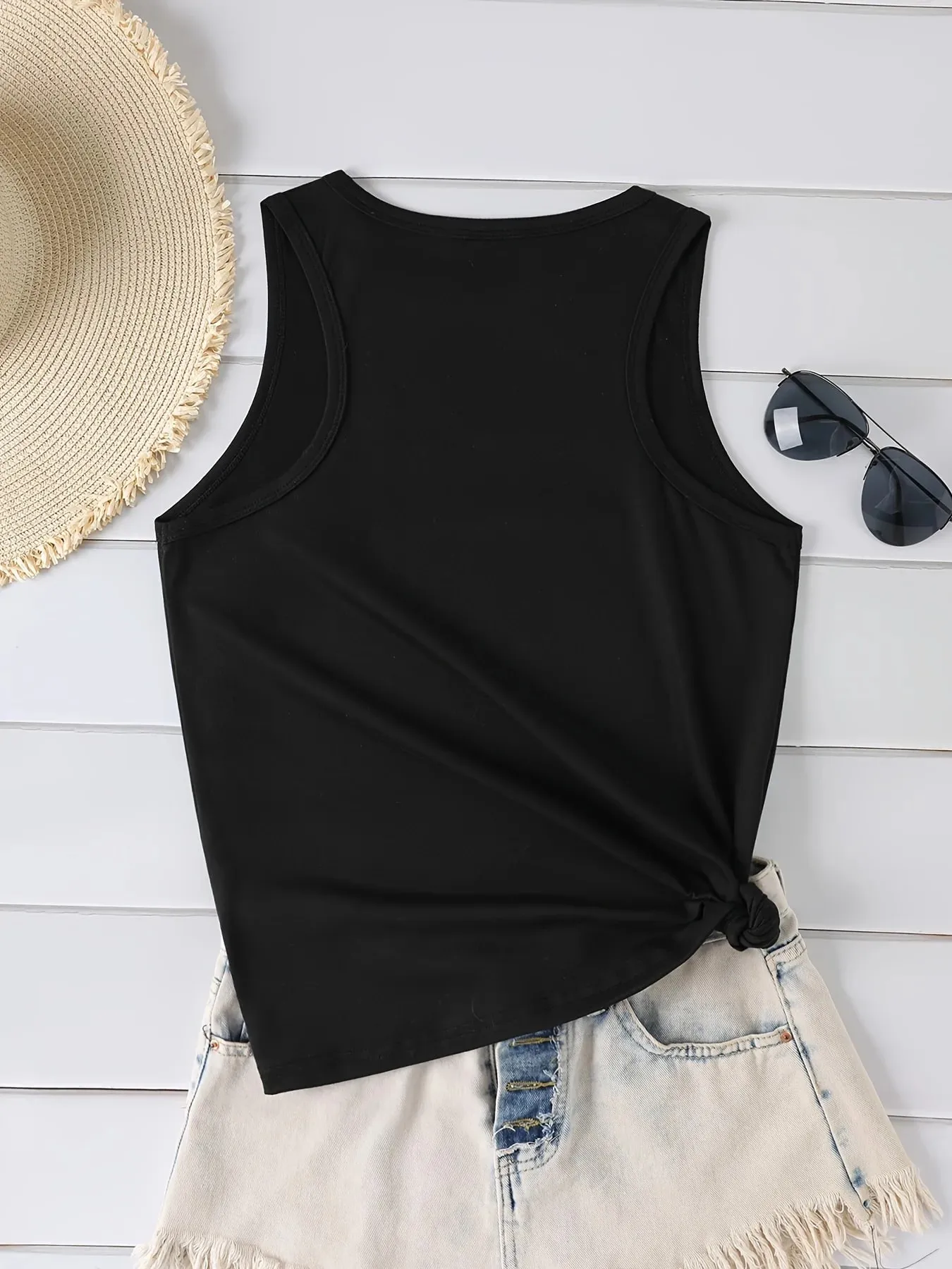 Letter Print Black Tank Tops Sleeveless Crew Neck Vest T Shirt Women's Fashion Graphic Tshirt Y2k Outfit Clothes Female Ladies — image 2
