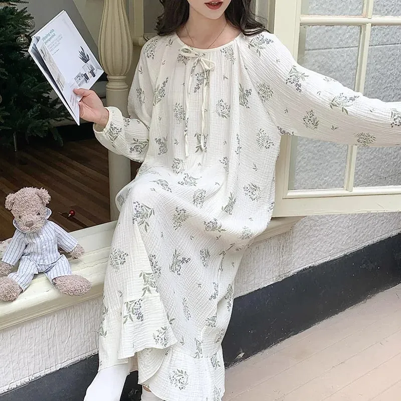 Musselina 100% algodão gaze para mulheres vestido de manga longa botão acima impressão moda casual chique oversized solto feminino vestidos mujer — image 10