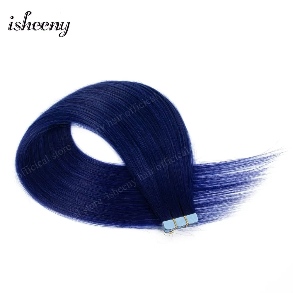 Isheeny 12' 16' 20' Tape In Hair Extensions Invisible Adhesive Tape In Hair Extension 10pcs/pack Pink Purple Blue Colorful Hair — image 11