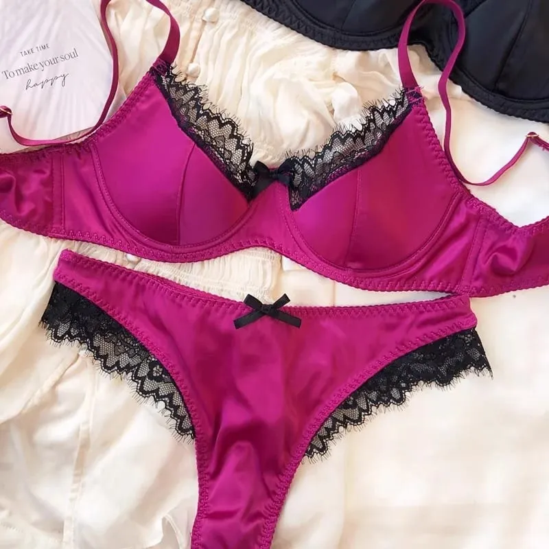 2025 Ny sexig tunn bomullsspets patchwork-bh-set kvinnor push up-samla sexiga underkläder Trosor Satin Underkläder Flickor Intimates — image 11