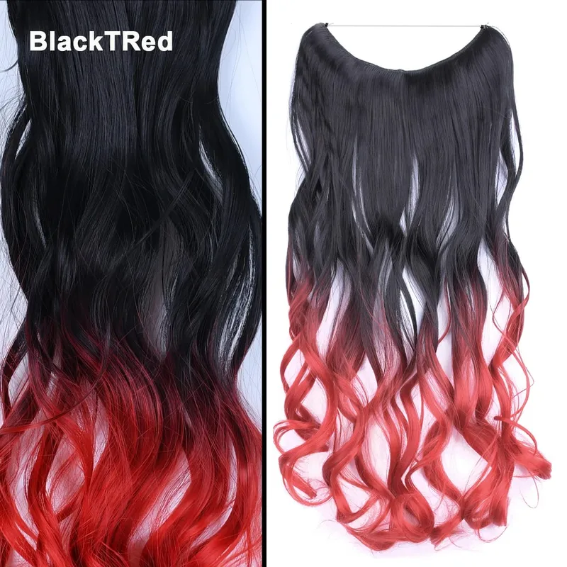 Jeedou One Piece No Clips Hairpieces Ombre Color Elasticity Invisible Wire Fish Line Wavy Synthetic Hair Extension — image 11