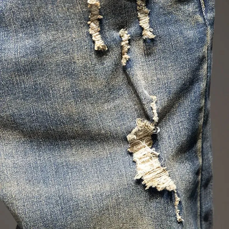 Spring and Autumn Elastic Nostalgic Large Size Ripped Jeans Men's Loose Fat Plus Trendy Brand Fat Guy Pants Washed Long Pants — image 4
