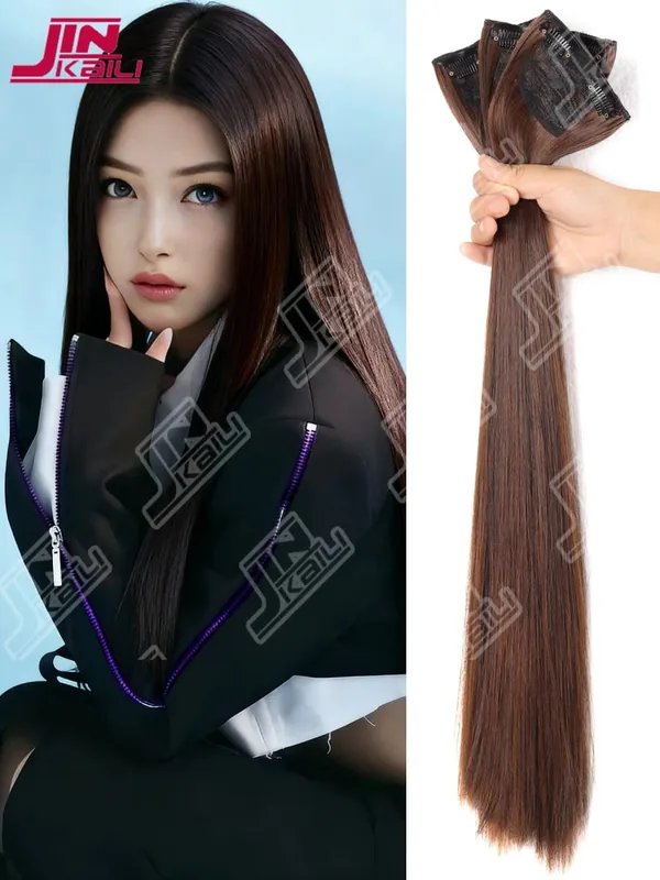 JKL Long Hair Extension Pieces Realistic Volume Boost Invisible Traceless Three Piece Set Asian Synthetic Hair Extensions — image 8