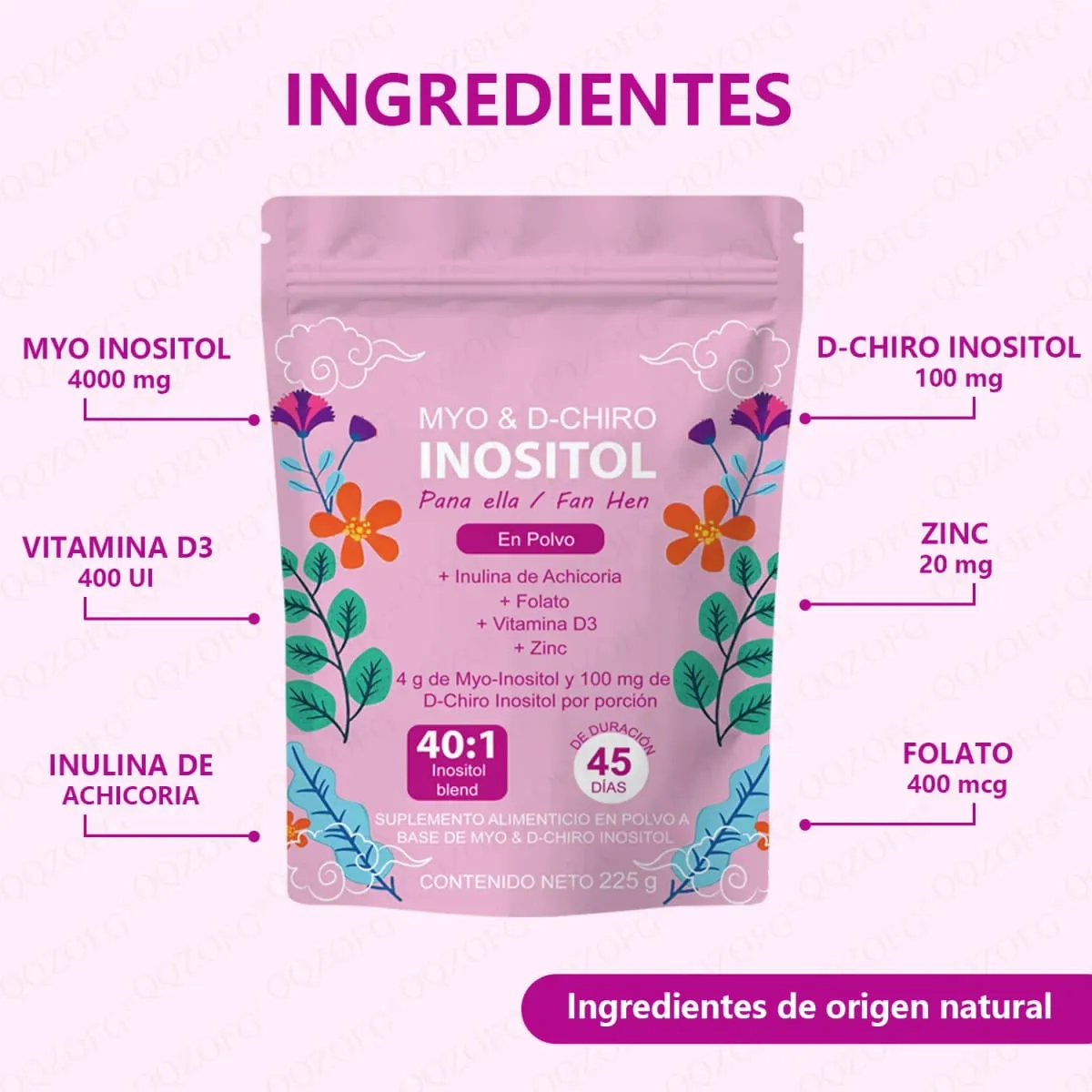 40:1 Mix Myo & D-Chiro Inositol Pulver innehåller folat vitamin D3 och zink som stödjer kvinnors dagliga hälsokosttillskott — image 4