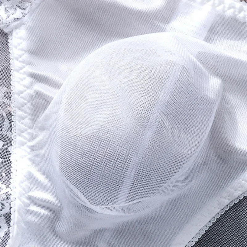 4PCS Sexy Transparent Men Lace Briefs Low Waist Thin Hollow Out Triangle Panties Male Seamless Exquisite Breathable Underwear — image 4