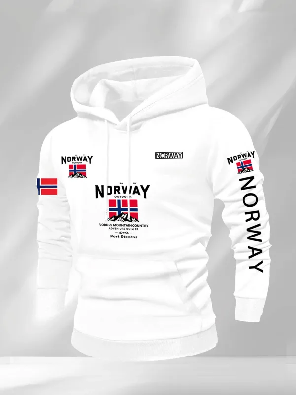 Norwegian Print Fashion Men Women Hooded Sweatshirt Autumn Winter Daily Outdoor Vacation Fitness Casual Loose Warm Sportswear — image 4