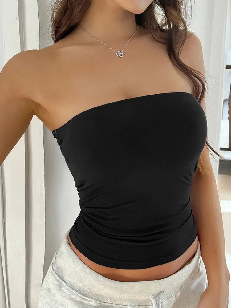 Y2K Sexy Solid Color Open-Back Knit Strapless Top for Women Spring Summer Cross-Border Fashion for Amazon Europe And America — image 7