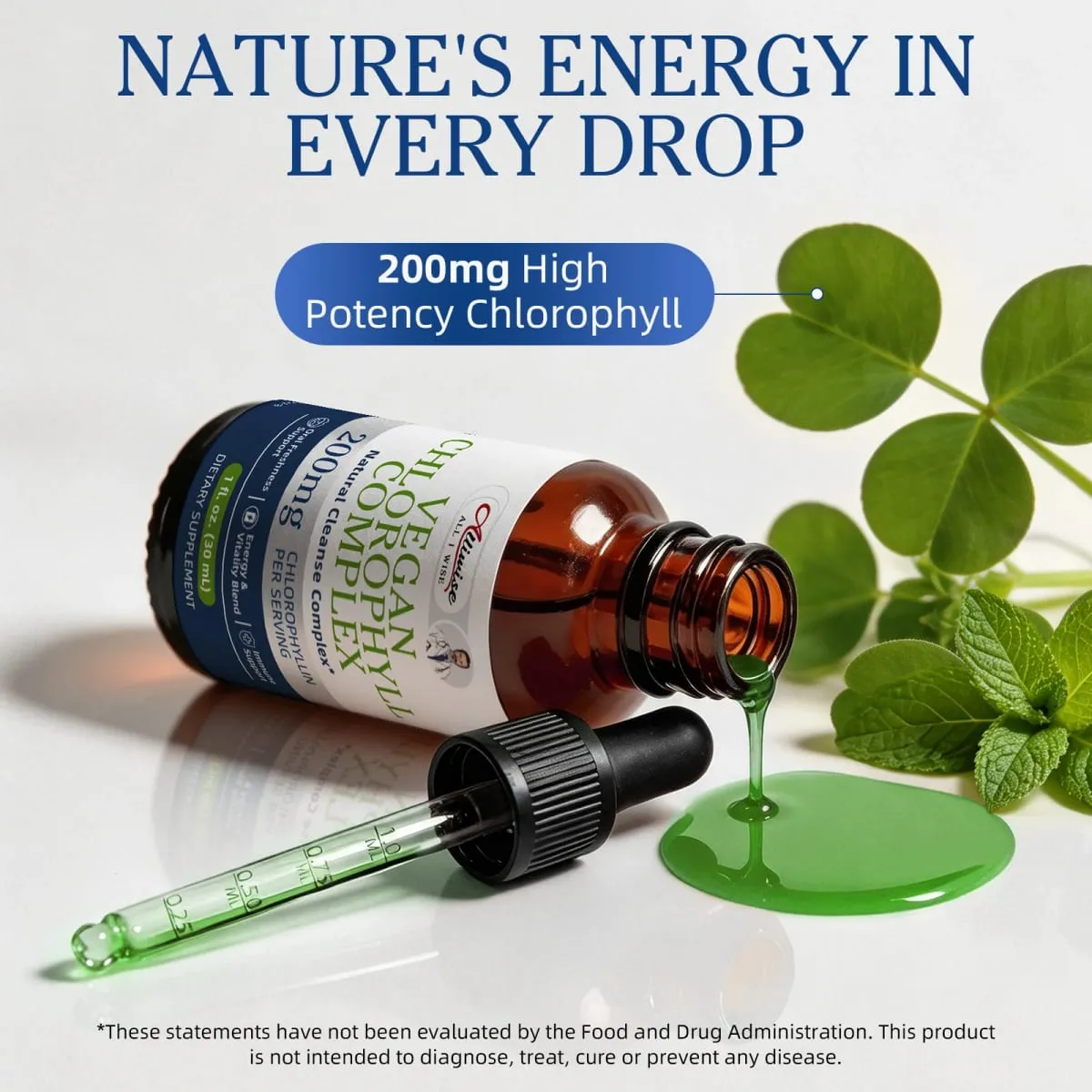 Alliwise 200mg High Potency Chlorophyll Drops for Enhanced Immunity Digestive Health Antioxidant Parsley + Vitamin C Nourishes — image 4