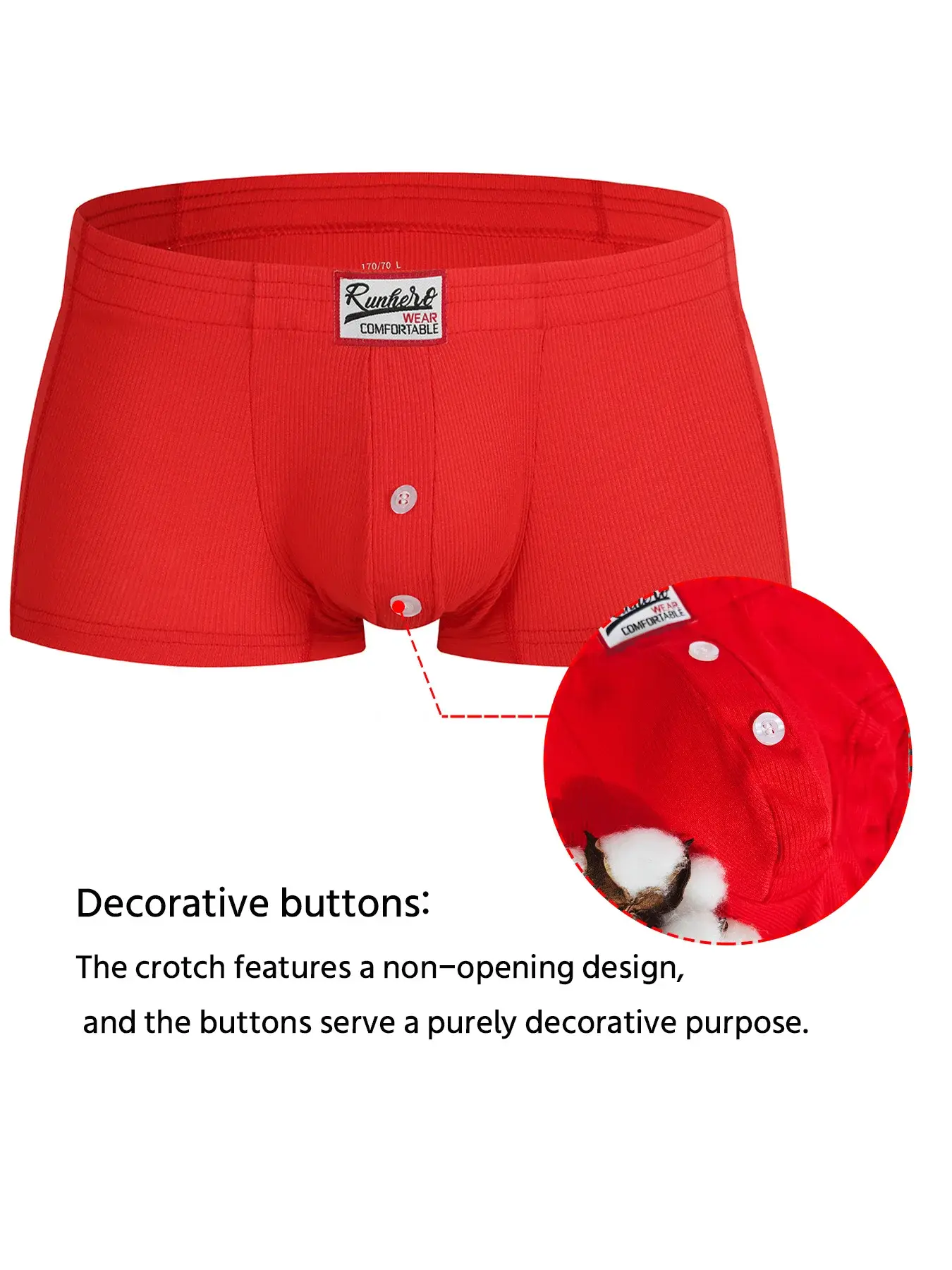 Men's Flat Underwear, Made of Synthetic Viscose, High Elasticity, Raised, Button Decoration, Comfortable Slim Fit Solid Color — image 20