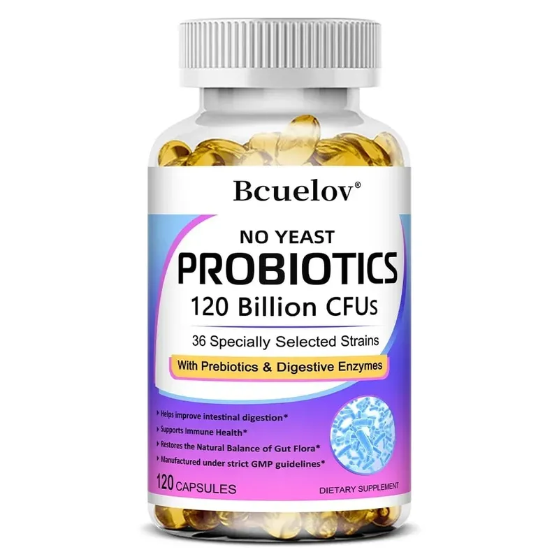 Ang Probiotics 120 Billion CFU na may Prebiotics at Digestive Enzymes ay sumusuporta sa Digestion Gut Flora Bloating Relief at Immune Health