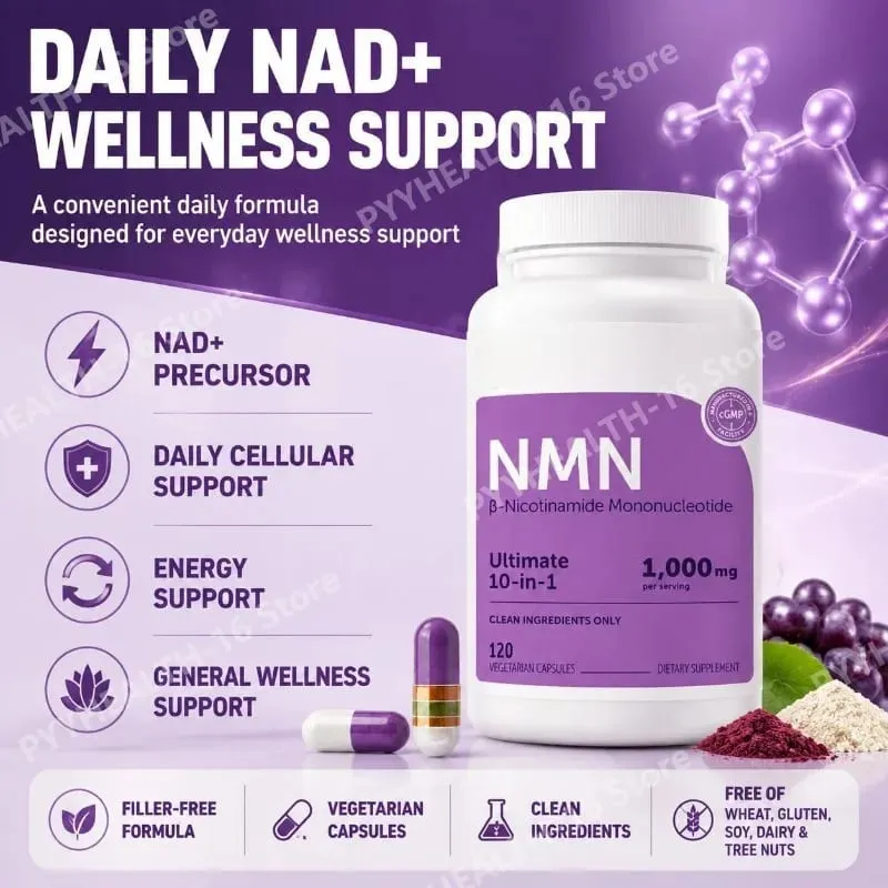 NMN Capsules 1000mg Complex with Resveratrol CoQ10 Glutathione & TMG for Daily Cellular Energy Support Non-GMO 120 Capsules — image 5