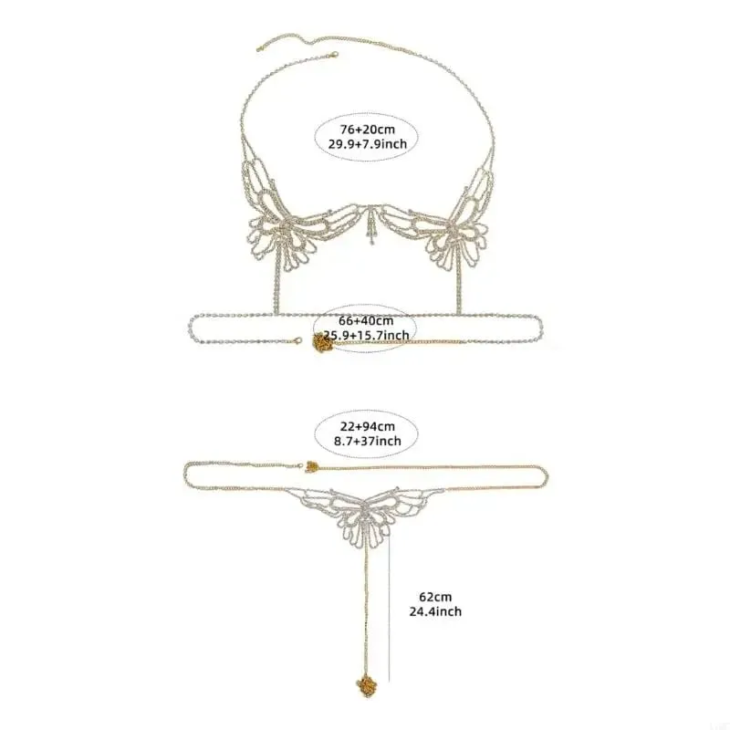 Rhinestones Outfit Body Jewelry Accessory Pangbabaeng Bra Top at Panties Thong Body Chain Set para sa Bakasyon — image 6