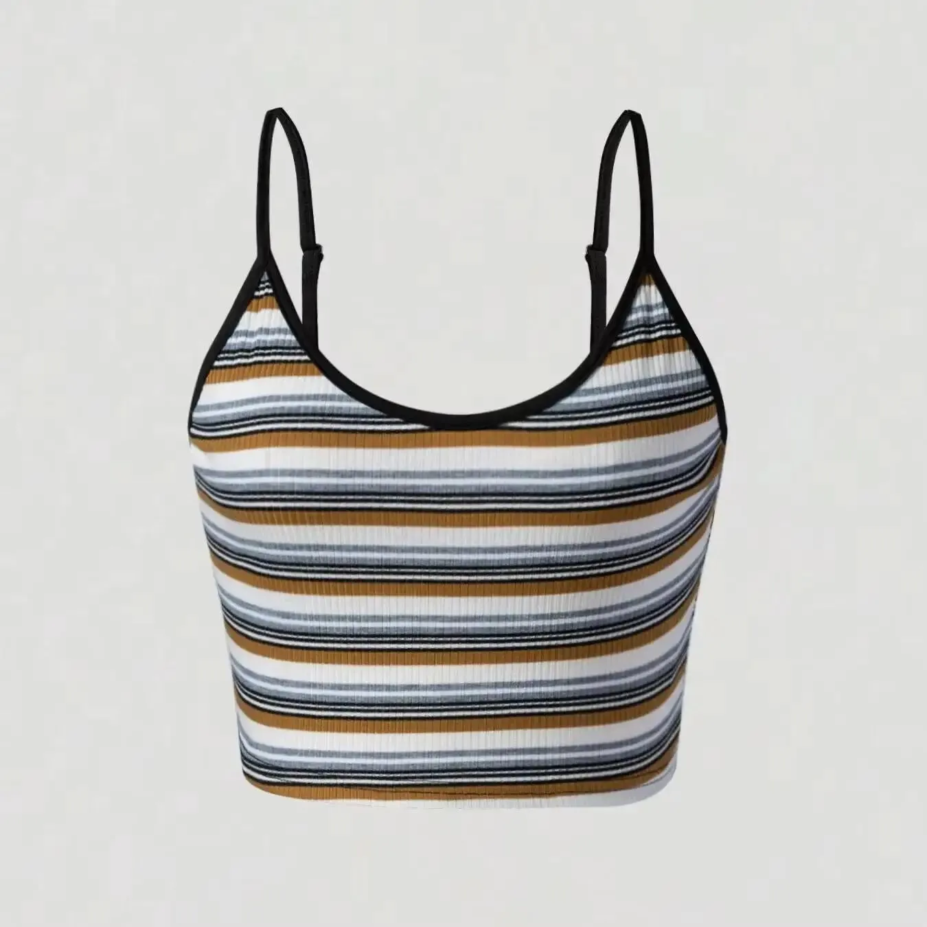 Casual Striped Ribbed Sleeveless Crop Cami Top Spaghetti Strap Slim Fit Blouse For Daily Vacation Summer Casual Outfits