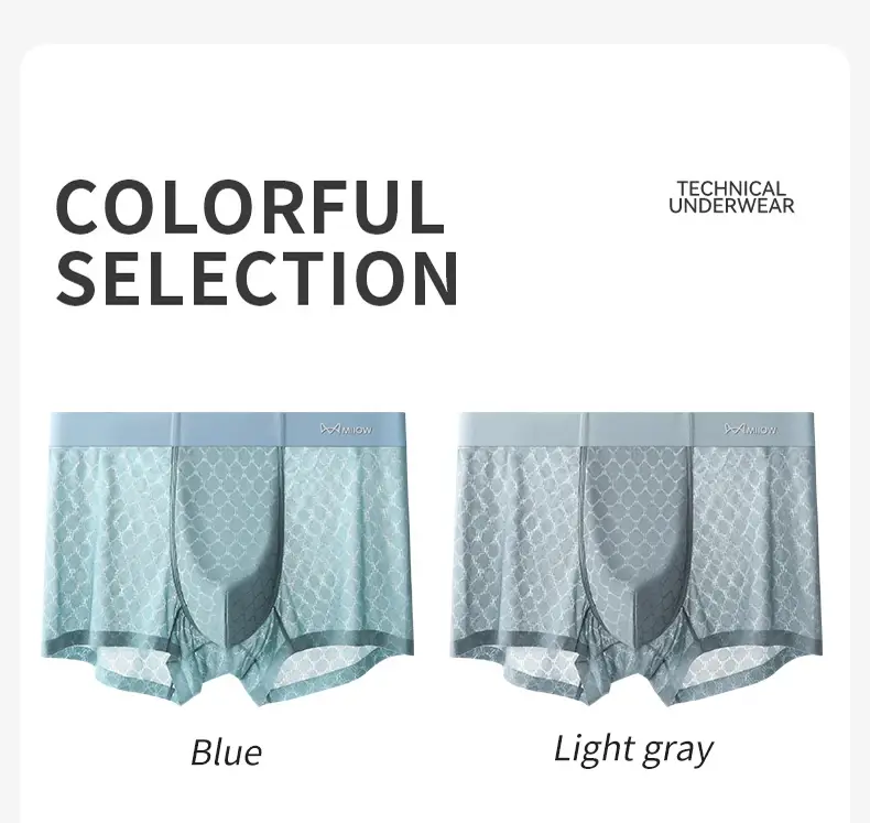 Miiow 3 pçs sem costura de seda gelo boxer roupa interior dos homens verão malha respirável calcinha antibacteriana homem cuecas boxers — image 13