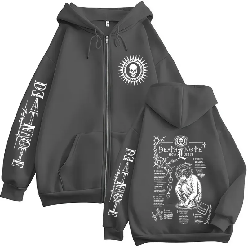 Anime Death Note L · Lawliet Ryuk Zipper Hoodies Roupas Masculinas Moda Casual Manga Longa Zip Up Moletom Com Capuz Jaquetas Casacos — image 5
