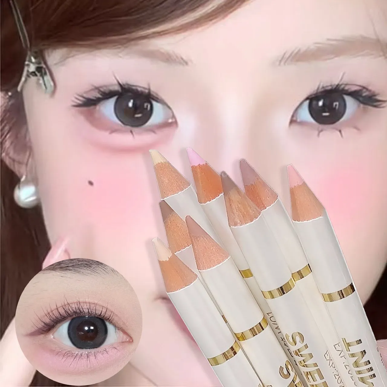 Dual End Aegyo-Sal Penna per trucco Nude Albicocca Marrone Sotto gli occhi Evidenziare e Matita per ombretti Contorno naturale Illuminante Eye Liner — image 4