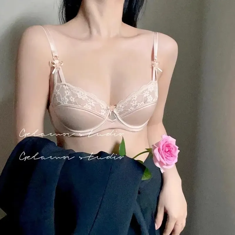 Mulheres nupcial conjunto de sutiã vermelho fino minimizador grande busto francês meia xícara sexy renda lingerie roupa interior para o casamento do feriado — image 1