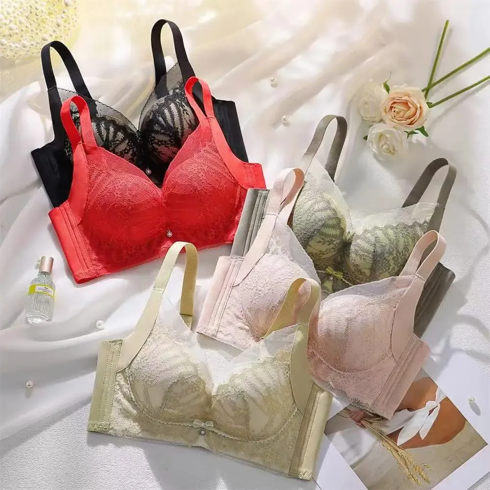 Women's Sexy Embroidered Lace Push-up Bra Breathable Adjustable Anti-sagging Lingerie without Empty Cup for Supportive Comfort — image 1