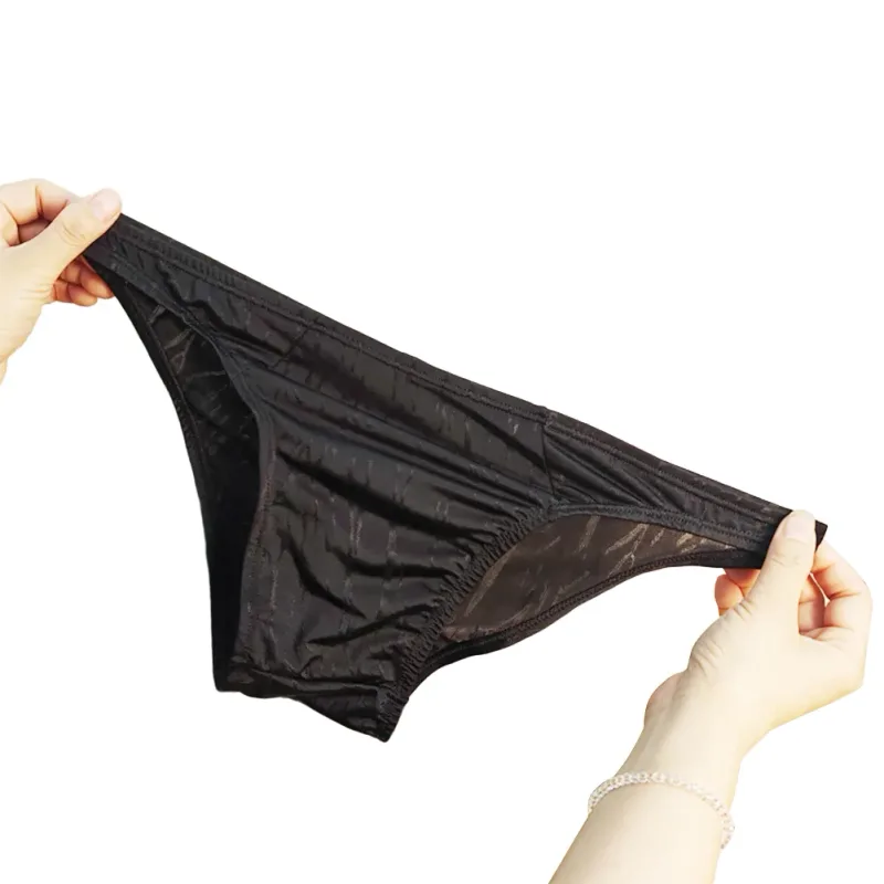Breathable Briefs Ice Silk Underwear Casual Wear Black Jacquard Design For Daily Wear Breathable Jacquard Underwear For Men — image 4