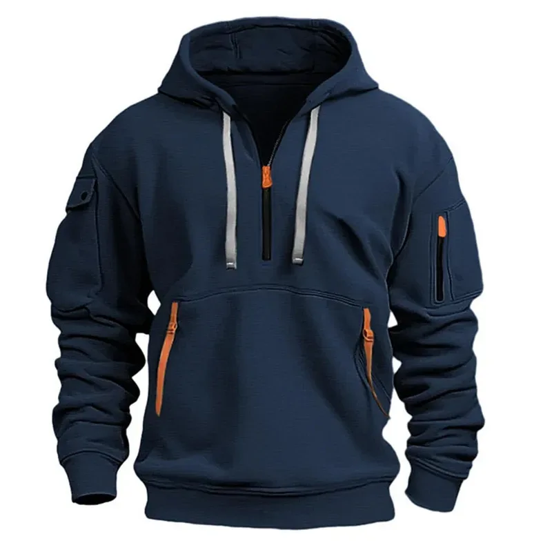 Moletom com capuz masculino com vários bolsos, zíper casual, esportivo, masculino/feminino, plus size, pulôver solto, moda, moletom de manga comprida