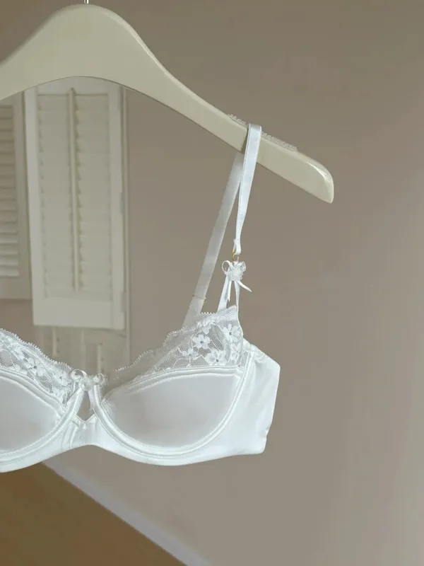 Red Lace Satin Bra Set Half Cup Thin Push‑Up Less Show Big Chest Sexy French Lingerie Women Underwear 32‑38 — image 9