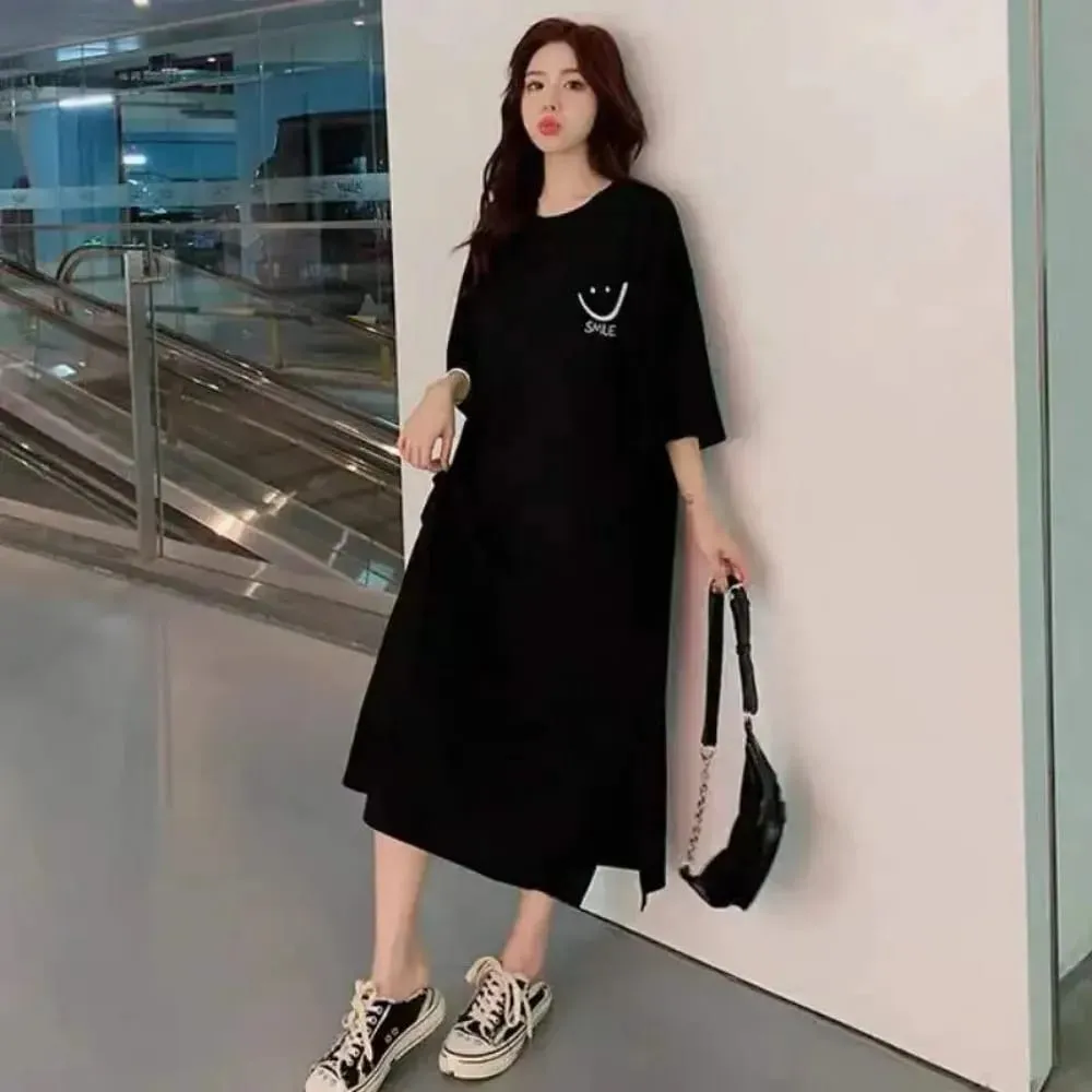 Women's Summer Loose T-shirt Dress Mid-Length Short Sleeve Casual Fashion Over-Knee Casual Dress — image 5