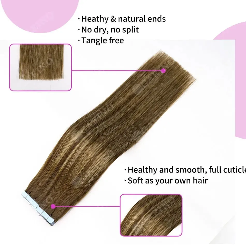 12A Tape In Hair Extensions 100% Remy Human Hair Pre-taped Skin Weft Adhesive Strips For Women Salon Use High Quality 14-22 Inch — image 4