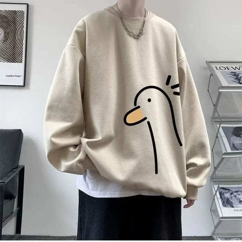 【M-8XL Sweatshirts】 Oversized tröja för män Mode löst gult ankatryck Långärmade parkläder — image 5