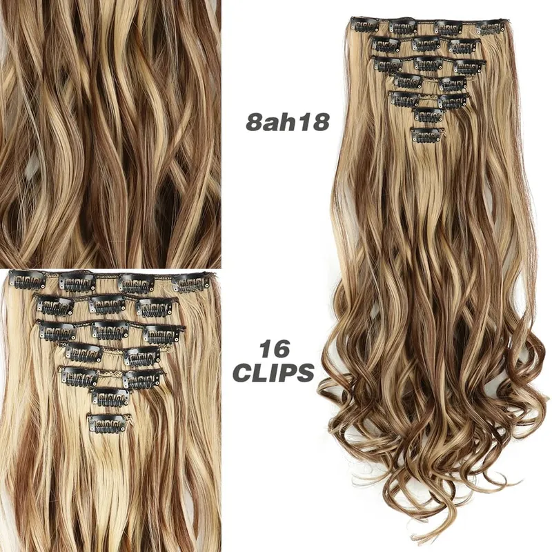 Synthetic 7Pcs/Set 22" Wavy Hairpiece Straight 16 Clips Hair Extensions Heat Resistant Styling False Hair — image 14