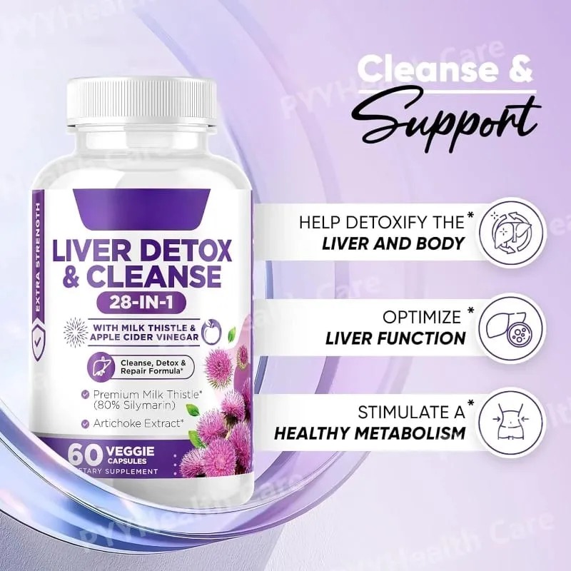 Mjölktistel 80 % Silymarin Kronärtskocka Äppelcidervinäger 28-i-1 Detox Rengör leverhjälp Formel Leverhälsotillskott Support — image 6