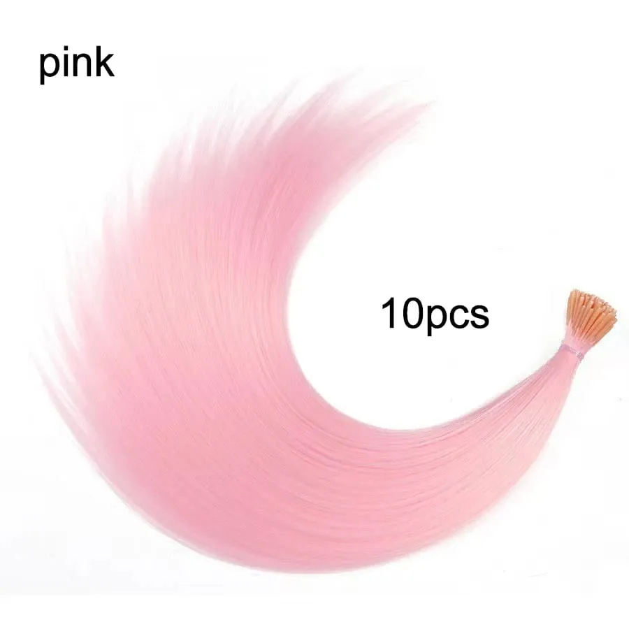 20" Rainbow Synthetic Hair Extensions Kit 10PCS Colored I-Tip Extensions with Micro Beads Hook Needle for Women Kids Cosplay — image 11