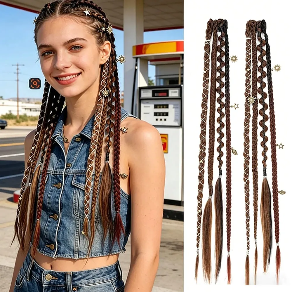 Bohemia Clip in Hair Extensions Fairy Hairpieces Synthetic Handmade Weaving Hair for Girls Party Halloween Christmas Festival — image 8