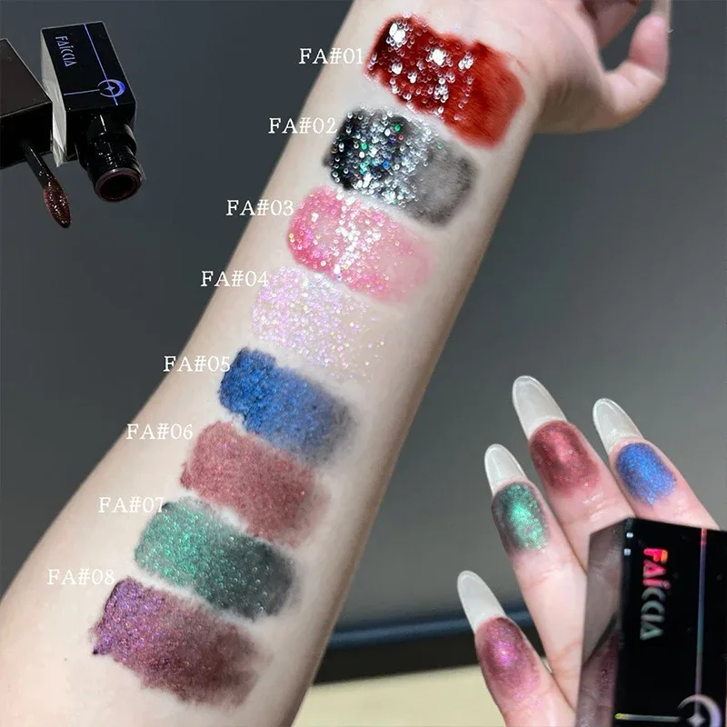 8 Warna Berkilauan Berair Lip Gloss Diamond Pearlescent Metallic Gincu Tahan Lama Melembapkan Tidak Melekit Mekap Parti Halloween