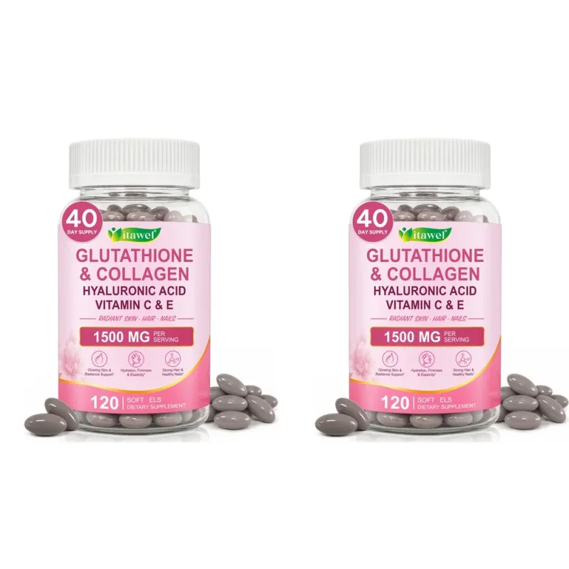 Itawel Collagen Glutathione Softgels Hyaluronic Acid Vitamins C E For Skin Hair Nails Radiance & Beauty Support Adult 120 Count