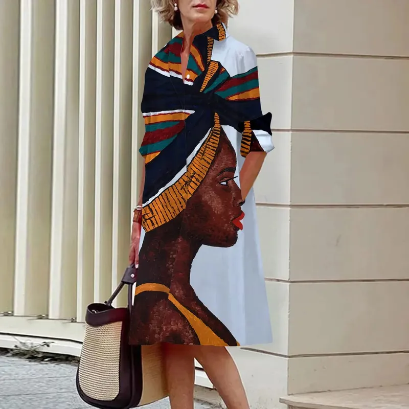Verão novos vestidos femininos moda personagem arte padrão solto tamanho grande casual temperamento commuter irregular saia longa topos — image 12