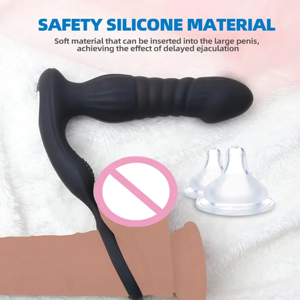Empurrando Vibrador Anal com Anel Peniano Massageador de Próstata Plugue Anal Vibrador Controle Remoto Butt Plug Brinquedo Sexual para Homens e Casais — image 3
