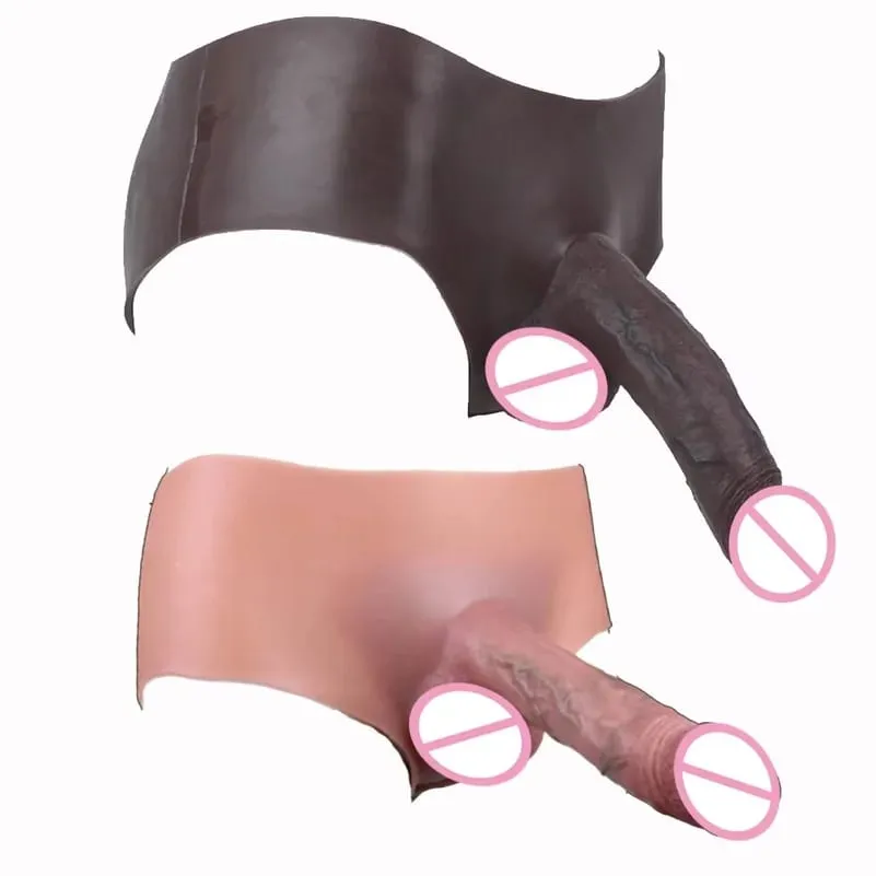 Nude preto silicone grande realista oco pênis calcinha briefs wearable pênis manga ampliador extensor brinquedos sexuais para homem — image 2