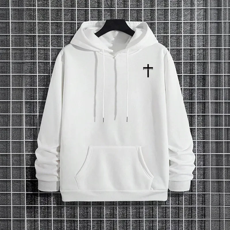 Hoodie urbano masculino 2025 de alta qualidade cor sólida manga longa moletom casual desportivo com capuz outerwear jesus cruz impressão pulôver — image 8