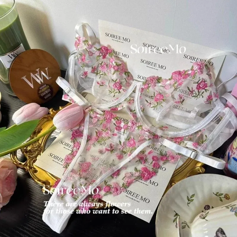 Sexy French Lingerie Set Floral Embroidery Sheer Mesh Bra with Soft Underwire Comfort Support for Large Bust CA S-XL MOYISU Bras — image 5