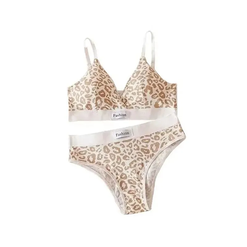 1/2/3set Women V-Neck Bra And Panties Set Low Waist Panties Female Sexy Lingerie Set Leopard Print Cotton Bra Sport Underwear — image 11