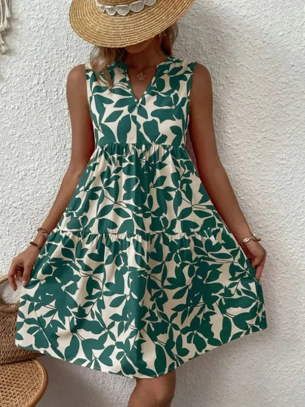 Mulheres boho impressão mini vestido de verão elegante sem mangas com decote em v plissado a linha vestido tanque casual solto oversize praia festa vestido de verão